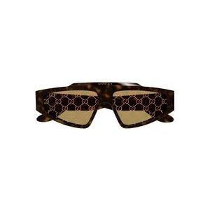 Gucci Retro Rechthoekige Zonnebril met Gele Lenzen , Brown , unisex , Maat: 58 MM