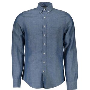 Gant - Overhemd - Blauw - Lange Mouwen - Italiaanse Kraag