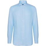 Boggi Milano - Regular Fit - Linnen Overhemd - Lichtblauw - Lange Mouwen