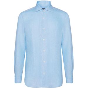 Boggi Milano - Regular Fit - Linnen Overhemd - Lichtblauw - Lange Mouwen