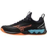 Mizuno WAVE LUMINOUS 3 Korfbalschoenen Zwart/Neon Flame/Peacock Blauw Dames/Heren Maat 38