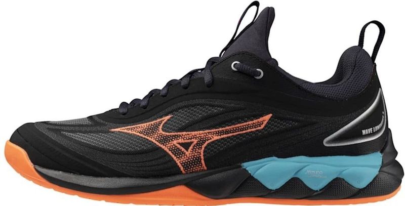 Mizuno WAVE LUMINOUS 3 Korfbalschoenen Zwart/Neon Flame/Peacock Blauw Dames/Heren Maat 38