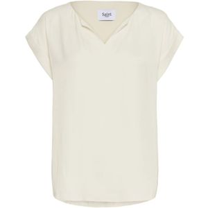 Saint Tropez - Gedrukte Top met Korte Mouwen - Beige - Overhemden