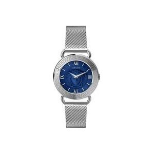 Versace Medusa Roestvrijstalen Horloge Blauwe Wijzerplaat , Gray , Dames , Maat: ONE Size