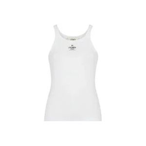 Fendi Geborduurde Mouwloze Vest Top , White , Dames , Maat: M