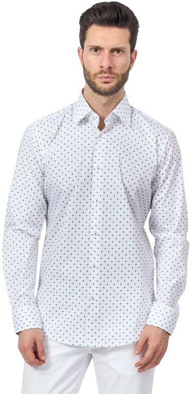 Hugo Boss - Overhemd - Wit - Katoen - Microprint - Kent Kraag