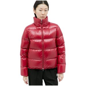 Moncler Gewatteerd Donsjack met Opstaande Kraag , Red , Dames , Maat: 2XL