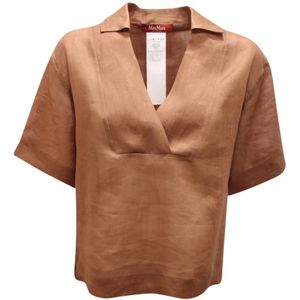 Max Mara, Dames, Blouses & Shirts, Bruin, Maat: 2XS Linnen,