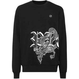 Philipp Plein, Heren, Sweatshirts & Hoodies, Zwart, Maat: M Katoen,