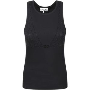 Ganni, Dames, Tops, Zwart, Maat: M Katoen,