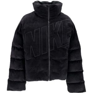 Nike Velvet Puffer Jas Zwart , Black , Dames , Maat: S