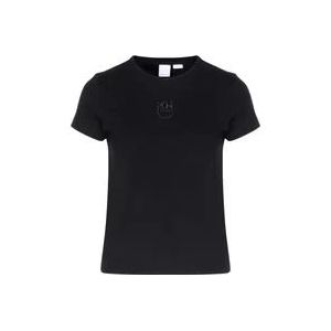 Pinko Zwart T-shirt met Love Birds borduursel , Black , Dames , Maat: XS