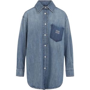 Miu Miu, Dames, Blouses & Shirts, Blauw, Maat: 2XS Denim,