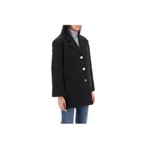 Ganni Oversized Single-Breasted Blazer van Biologisch Katoenen Canvas , Black , Dames , Maat: 2Xs/Xs