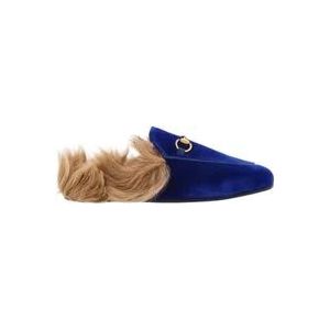 Gucci Blauwe Velvet Princetown Slipper Wol-gevoerd , Blue , Dames , Maat: 37 EU