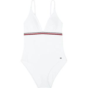 Tommy Hilfiger - Badmode - Wit - Gestreept Badpak met Diepe V-hals
