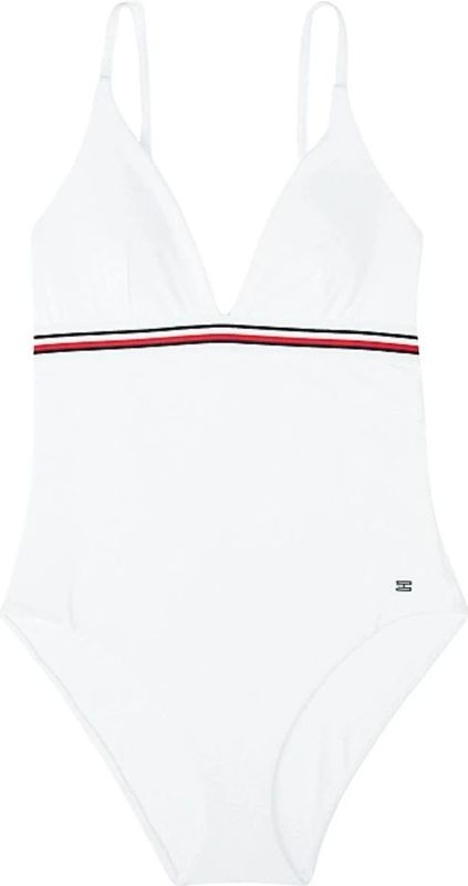 Tommy Hilfiger - Badmode - Wit - Gestreept Badpak met Diepe V-hals