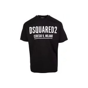 Dsquared2 Coole Logo Print T-Shirt Zwart Korte Mouw , Black , Heren , Maat: M