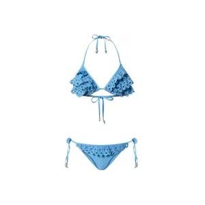 Twinset Romantische Geborduurde Bikini Set , Blue , Dames , Maat: L