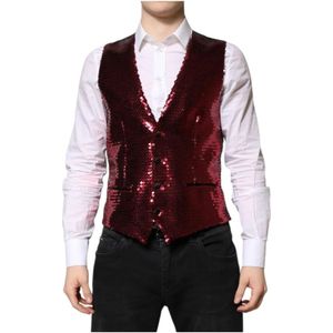 Dolce & Gabbana - Rode Pailletten Formele Vest - Heren