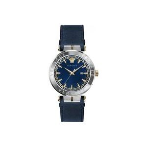 Versace Aion Leren Band Horloge Blauwe Wijzerplaat , Multicolor , Heren , Maat: ONE Size