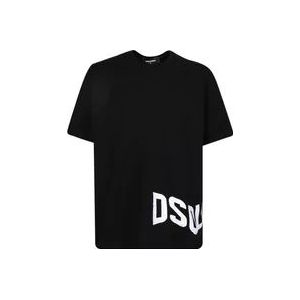 Dsquared2 Zwart Logo Print T-Shirt , Black , Heren , Maat: M