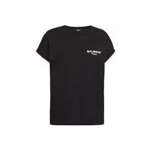 Balmain Zwart Logo Print Crew Neck T-shirt , Black , Dames , Maat: S