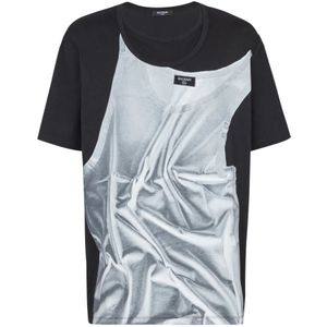 Balmain T-shirt met tanktop-print , Black , Heren , Maat: 2XL