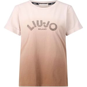 Liu Jo - Gradient Strass Logo T-Shirt - Bruin - Katoen