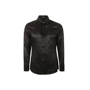 Versace Zwarte Krokodil Zijde Mix Satijn Jacquard Overhemd , Black , Dames , Maat: 2XS