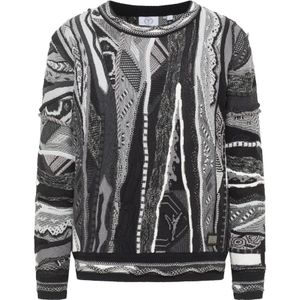 Carlo Colucci - Kleurrijke Geometrische Gebreide Trui - Zwart - Heren