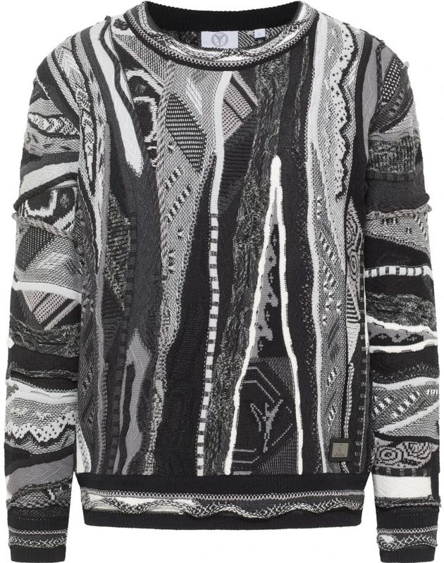 Carlo Colucci - Kleurrijke Geometrische Gebreide Trui - Zwart - Heren