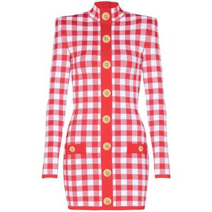 Balmain Gingham fijngebreide jurk , Red , Dames , Maat: M