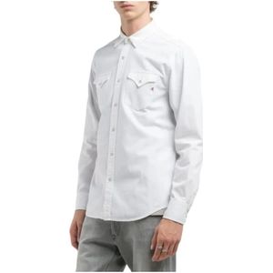 Replay - Casual Overhemd - Wit - Katoen - Lange Mouwen