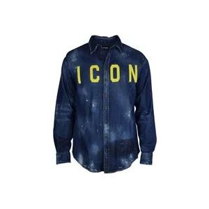 Dsquared2 Blauwe denim shirt meteon gele icoon , Blue , Heren , Maat: XS