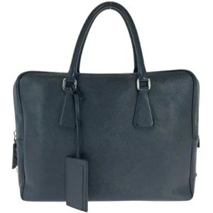 Prada Vintage, Heren, Pre-owned, Blauw, Maat: ONE Size Leer,