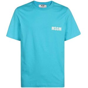 Msgm, Heren, Tops, Blauw, Maat: M Katoen,