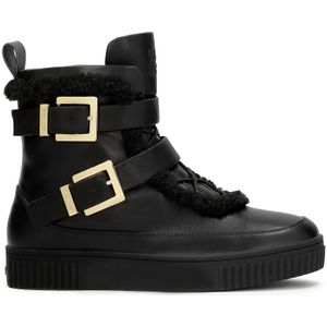 Kazar - Leren Laarzen - Zwart - Versierd met Gespen en Schapenvacht