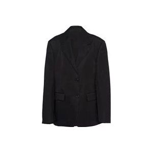 Prada Zwarte jas met driehoekig logo , Black , Dames , Maat: S