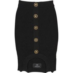 Balmain Korte optische illusie geribbelde gebreide rok , Black , Dames , Maat: 2XS