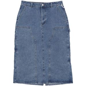 Obey - Denim Rok - Blauw - 100% Katoen - Regular Fit - Met Logo Knoop