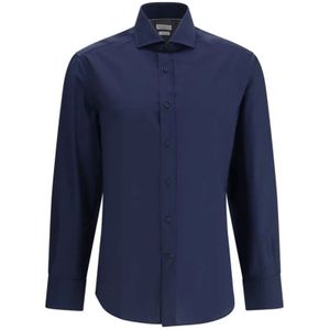 Brunello Cucinelli, Heren, Overhemden, Blauw, Maat: M Katoen,