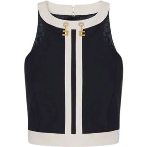 Elisabetta Franchi, Dames, Tops, Zwart, Maat: XS Poliester,