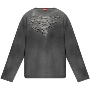 Diesel - Heren Trui - Grijs - Katoen - Distressed Katoenmix