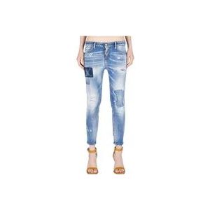 Dsquared2 Stijlvolle Slim-Fit Jeans met Verfspatten , Blue , Dames , Maat: S