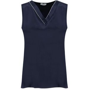 Peserico, Dames, Tops, Blauw, Maat: M Zijde,