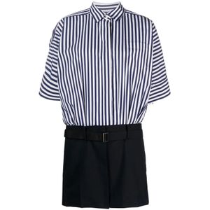 Sacai, Dames, Jumpsuits & Playsuits, Blauw, Maat: L Katoen,