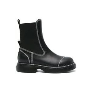 Ganni Zwarte Chelsea-laarzen met contrasterende stiksels , Black , Dames , Maat: 37 EU
