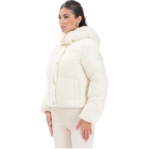 Elisabetta Franchi - Korte Fluweel Melk Puffer Jas - Beige - Dames