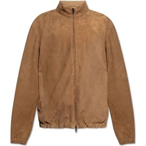 Moncler, Heren, Jassen, Bruin, Maat: M Leer,